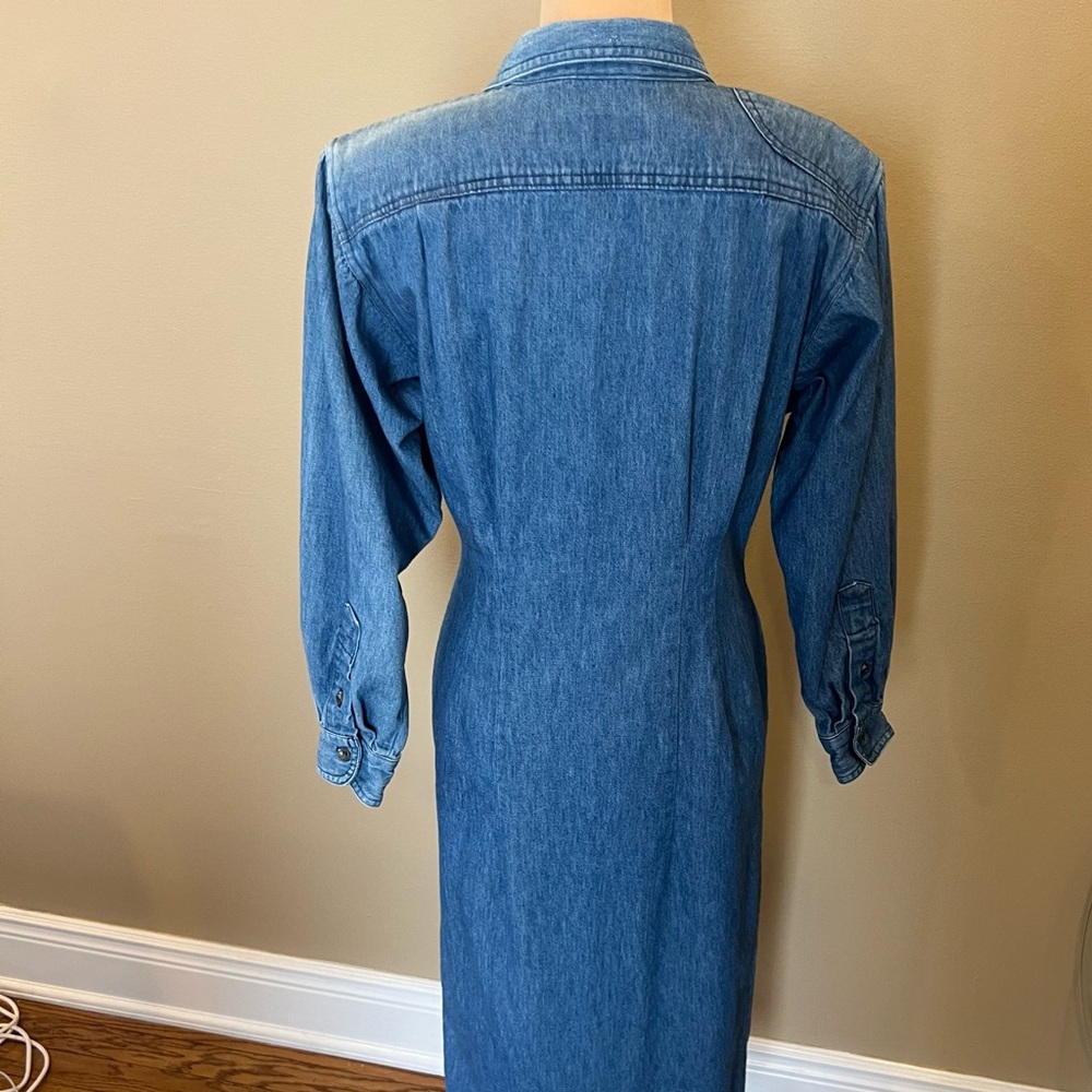 Ralph Lauren Women’s Denim Dress Size 10 VINTAGE Button Front Shoulder Pads 80’s - Picture 5 of 15